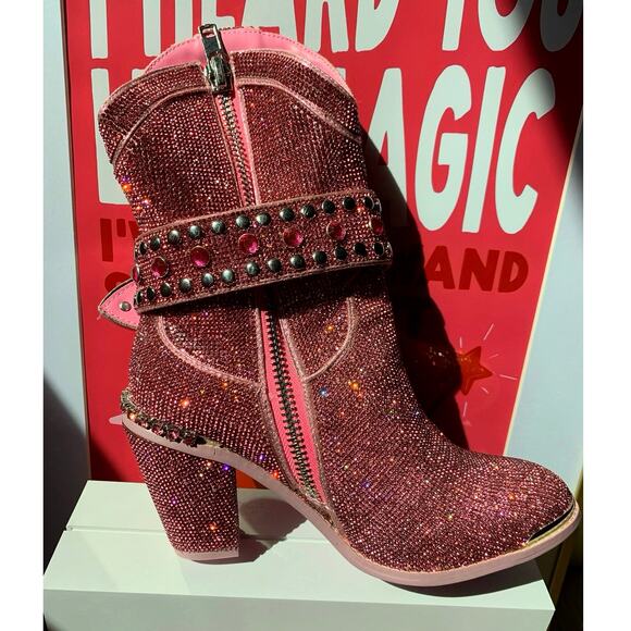 Dolls Kill Pink Glitter Ankle Boots - Picture 5 of 9